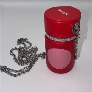 Benefit Red and Pink Cylinder Bag with Silver Chain